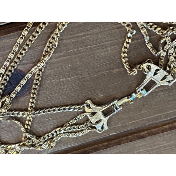 Vintage Gold-Tone Multi-Strand Chain Necklace With Decorative Clasp - Picture 5 of 13